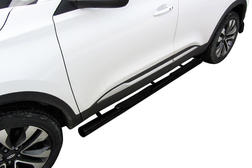Пороги Slitkoff труба d76 с проступями для Chery Tiggo 4 2017-2026 ЧЕРНЫЕ матовые. Артикул CT4-004B