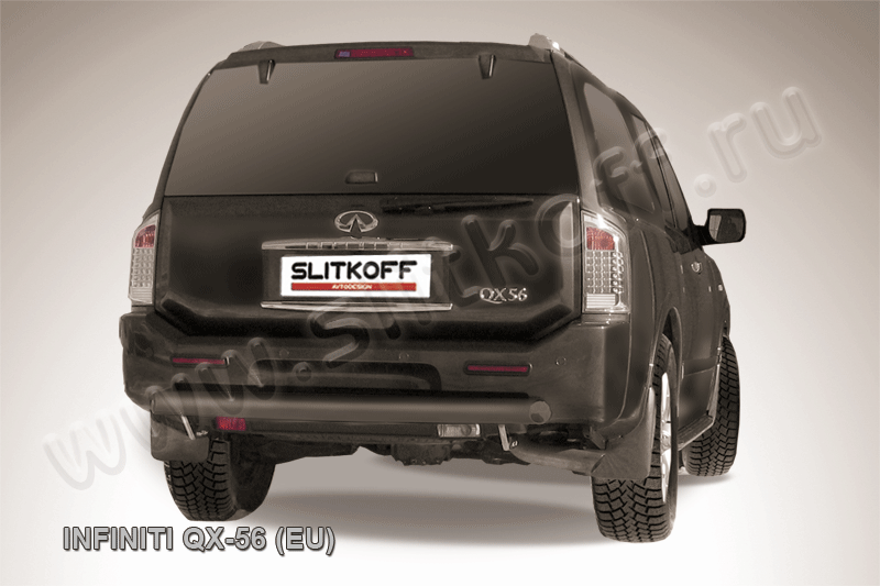 Защита Slitkoff заднего бампера d76 ЧЕРНАЯ матовая для Infiniti QX56 II 2004-2010. Артикул IN.QX008B
