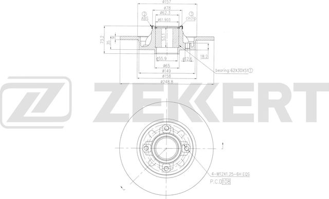 Тормозной диск Zekkert задний для Citroen C4 II 2009-2026. Артикул BS-6652