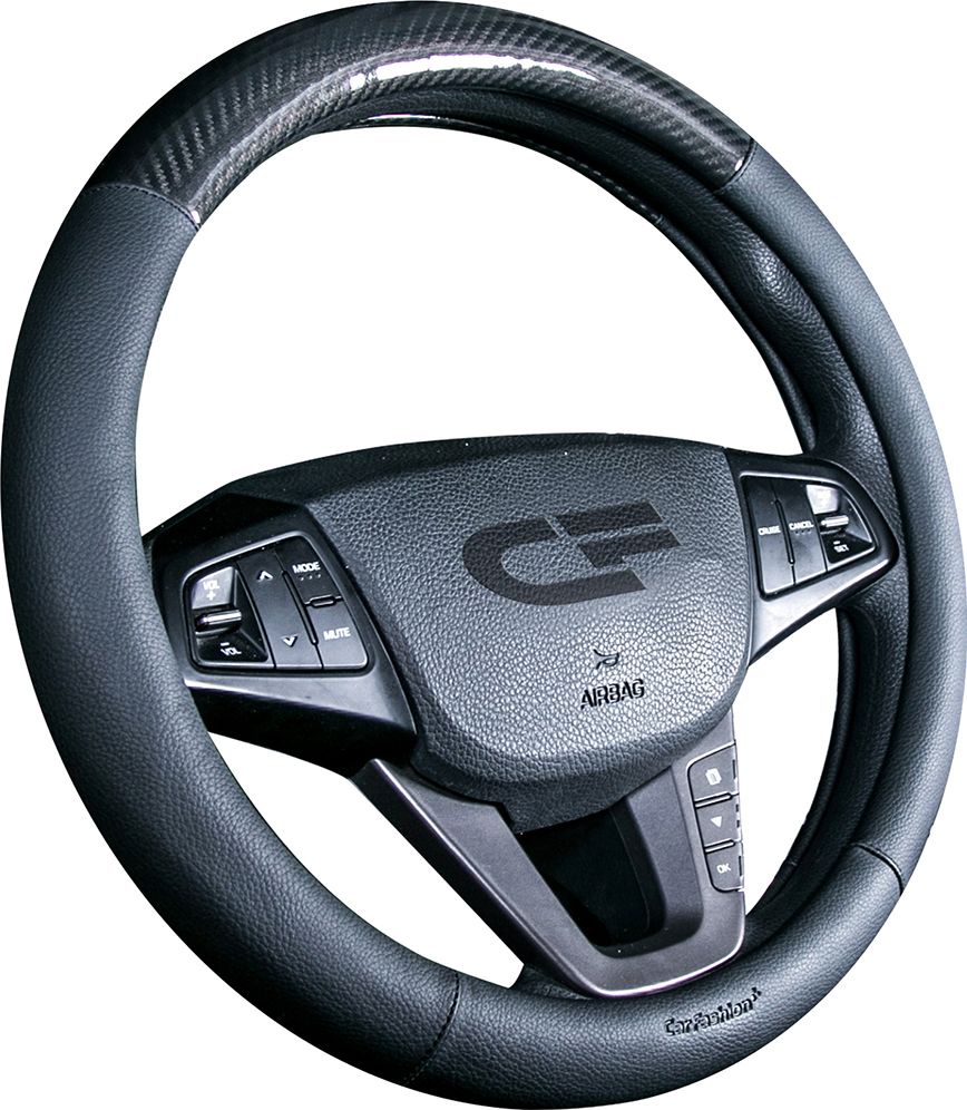 Оплётка на руль CarFashion Carbon CF (размер M, экокожа, цвет ЧЕРНЫЙ/ЧЕРНЫЙ). Артикул 31456