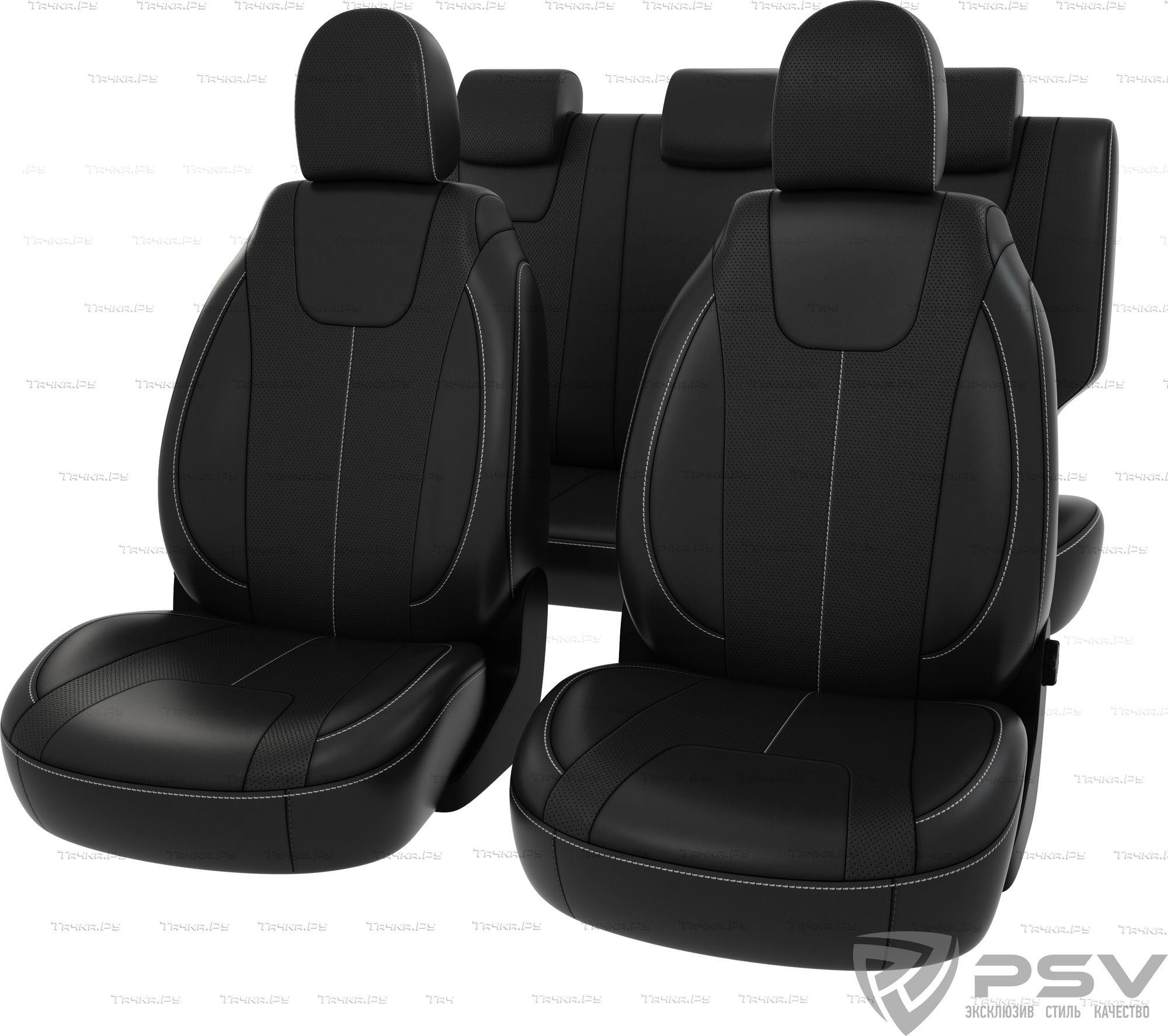 Чехлы PSV Оригинал на сидения для Lada Vesta седан 2015-2026, цвет Черный/отстрочка белая. Артикул 126329