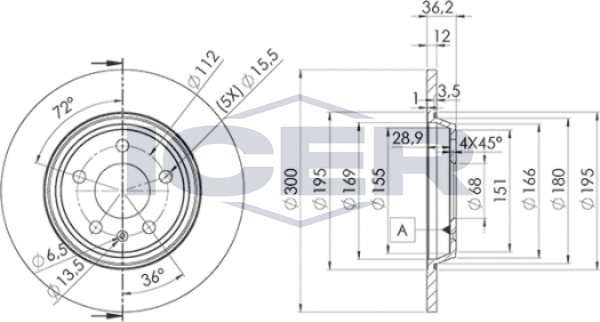 Тормозной диск Icer задний для Audi A4 III (B7) 2006-2008. Артикул 78BD6075-2