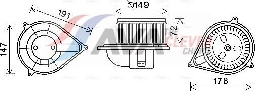 Вентилятор, мотор печки (отопителя) салона AVA (полимерный материал). Артикул FT8426