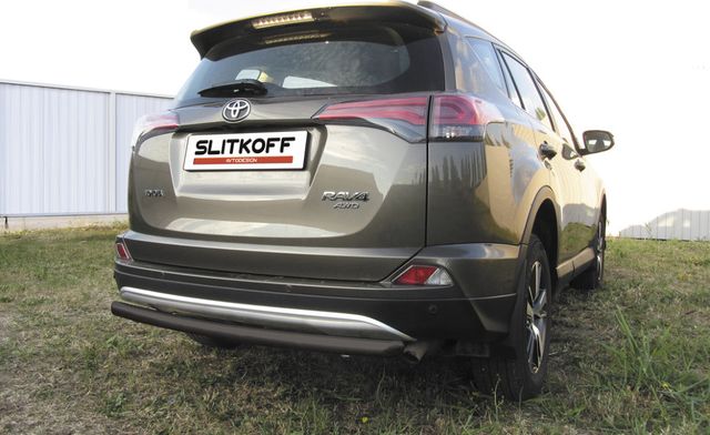 Защита Slitkoff заднего бампера d57 радиусная для Toyota RAV4 IV рестайлинг 2015-2019 Черная. Артикул TR415-010B