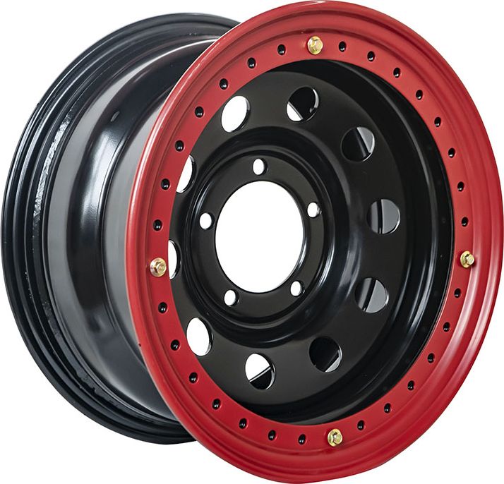 Колёсный диск OFF-ROAD Wheels усиленный стальной черный с двойным бедлоком (красный) 5x139,7 8xR16 d110 ET-3 для УАЗ Hunter 2003-2026. Артикул 1680-53910BL-3 2BD-R