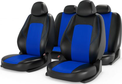 Чехлы универсальные CarFashion Ranger Leather на сидения авто, цвет Черный/Синий/Синий. Артикул 11206