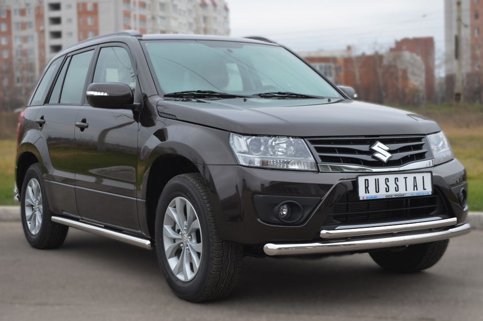 Защита RusStal переднего бампера d63х42 (дуга) для Suzuki Grand Vitara 5-дв. 2012-2015. Артикул SVZ-001090