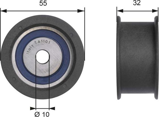 Направляющий (ведущий) ролик ремня ГРМ Gates (Металл). Артикул T41101
