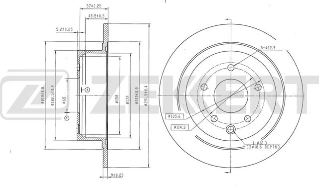 Тормозной диск Zekkert задний для Nissan Juke I 2010-2019. Артикул BS-5449B
