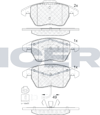 Тормозные колодки Icer передние для Audi A3 I (8L) 2003-2003. Артикул 181567