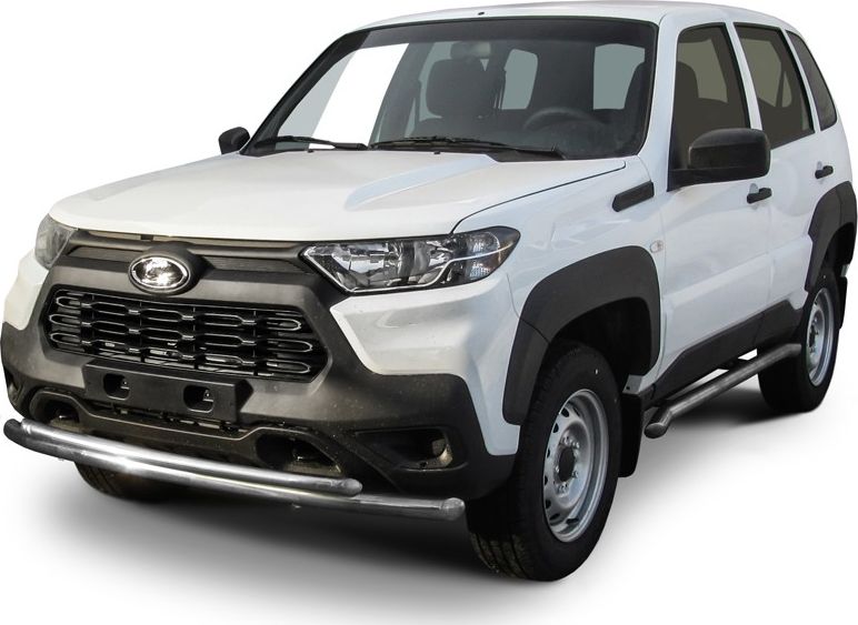 Защита Slitkoff переднего бампера d57/42 двойная для Lada Niva Travel 2020-2026. Артикул NivTR005