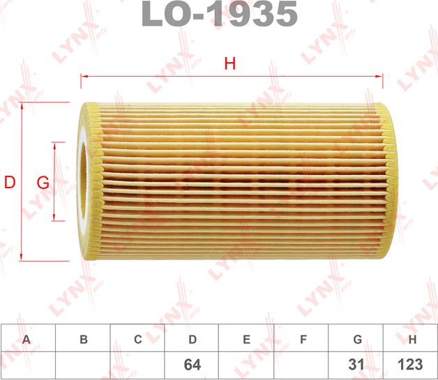 Масляный фильтр LYNXauto для Audi A4 V (B9) 2015-2026. Артикул LO-1935