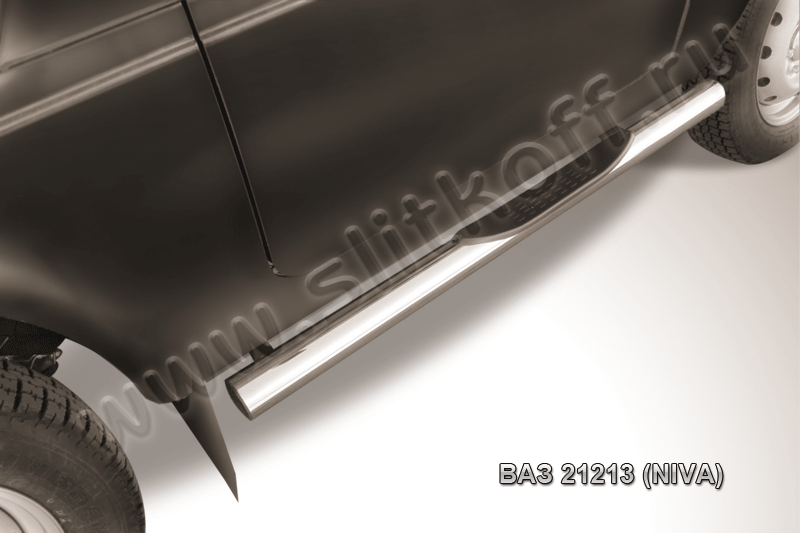 Пороги Slitkoff труба d76 с проступью для ВАЗ 21213 Нива, 4х4 3 дв 1976-2026. Артикул Niv005
