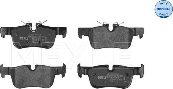 Тормозные колодки Meyle Original задние для MINI Hatch III (F55/F56) 2019-2026. Артикул 025 253 3116