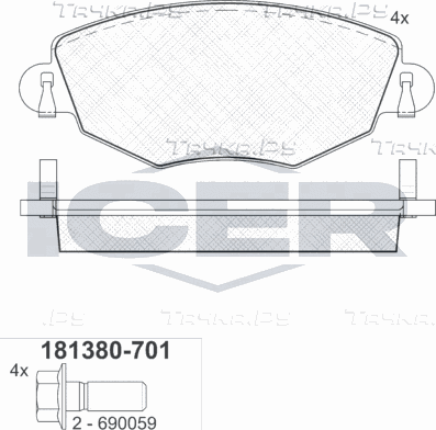 Тормозные колодки Icer передние для Ford Mondeo III 2000-2007. Артикул 181380-701