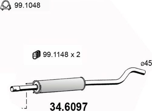 Глушитель (средняя часть) Asso. Артикул 34.6097