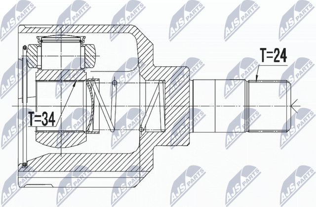 Шрус внутренний (граната) NTY передний правый для Peugeot 308 II 2013-2026. Артикул NPW-PE-022