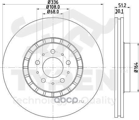 Тормозной диск (Tyren). Артикул TYR1020271