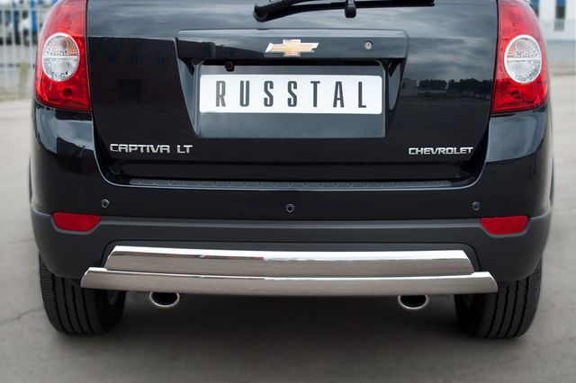 Защита RusStal заднего бампера 75х42/75х42 овалы для Chevrolet Captiva 2012-2013. Артикул CHCZ-000837