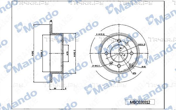 Тормозной диск Mando задний для Hyundai Matrix I 2001-2010. Артикул MBC030012