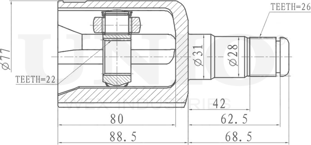 ШРУС внутренний (Unio). Артикул CVJ-30001