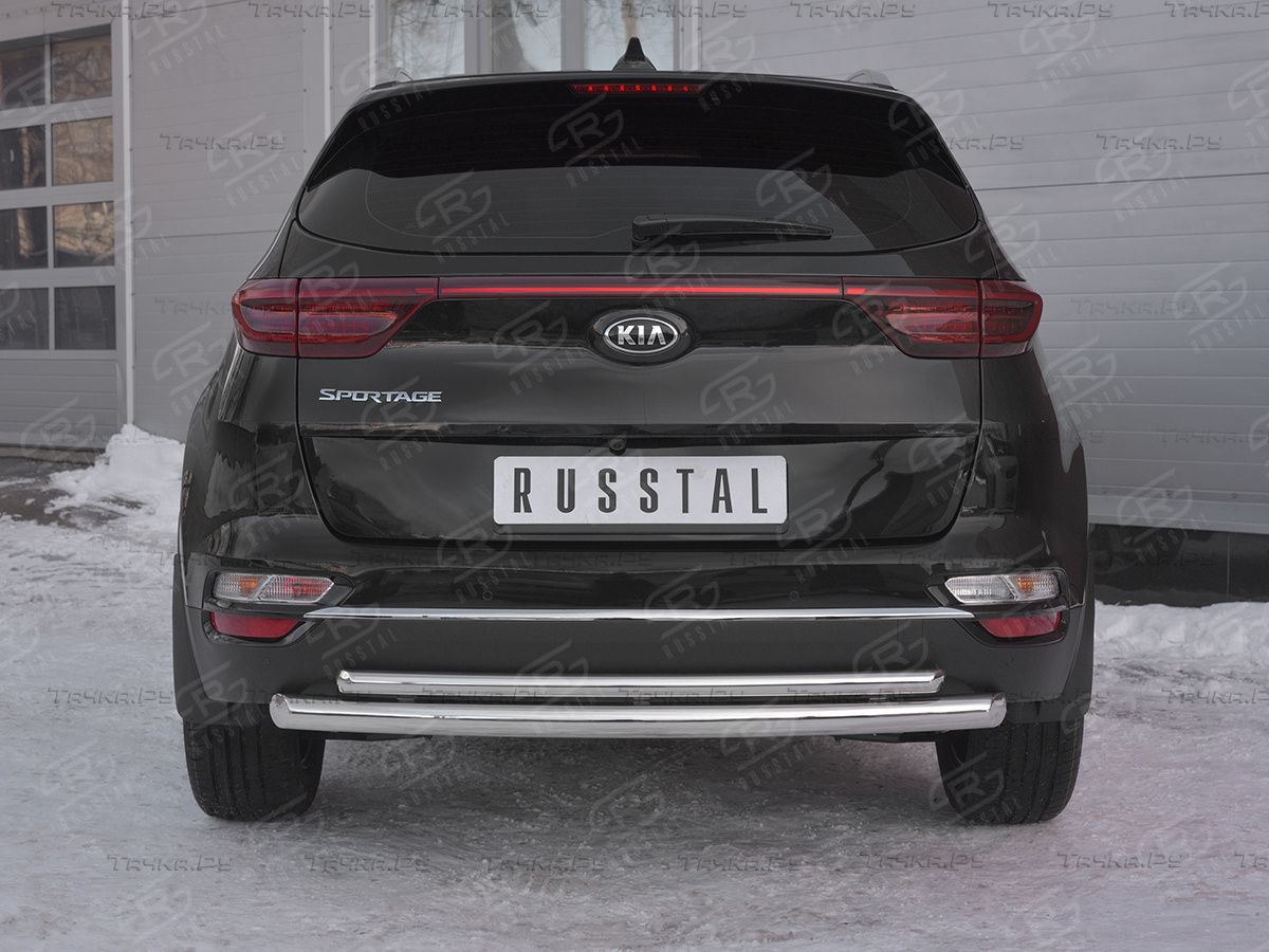 Защита RusStal заднего бампера d63 дуга d42 дуга для Kia Sportage IV рестайлинг 2018-2026. Артикул KSZ-003196