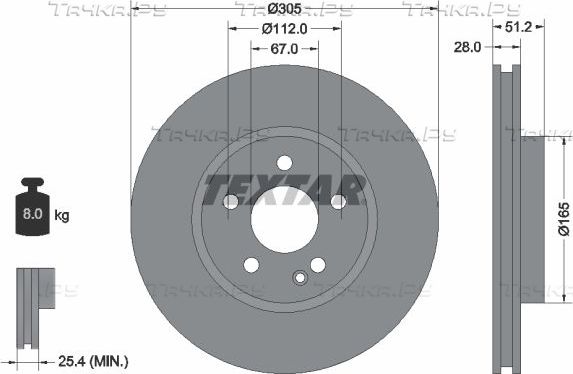 Тормозной диск Textar Pro+ передний для Mercedes-Benz GLA I (X156) 2013-2026. Артикул 92296705