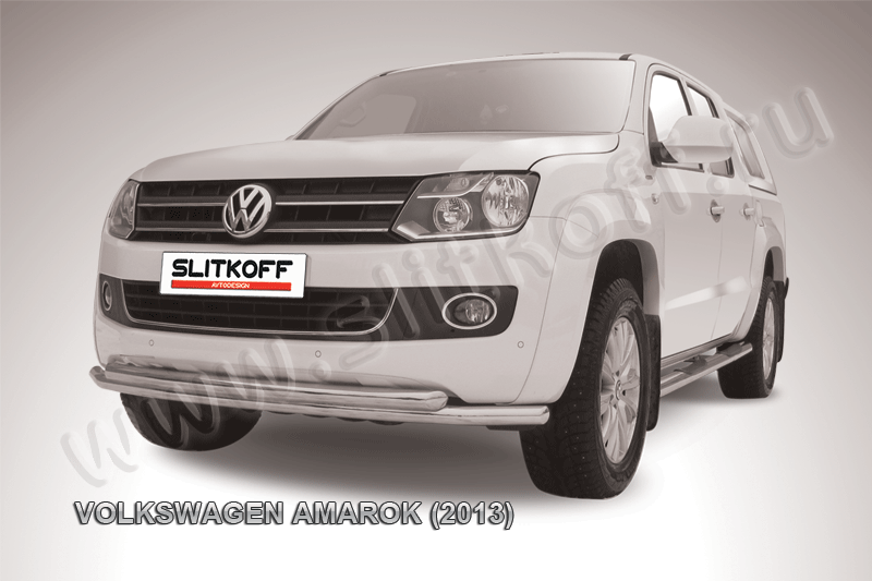 Защита Slitkoff переднего бампера d57/57 двойная радиусная для Volkswagen Amarok 2010-2015. Артикул VWAM13-006