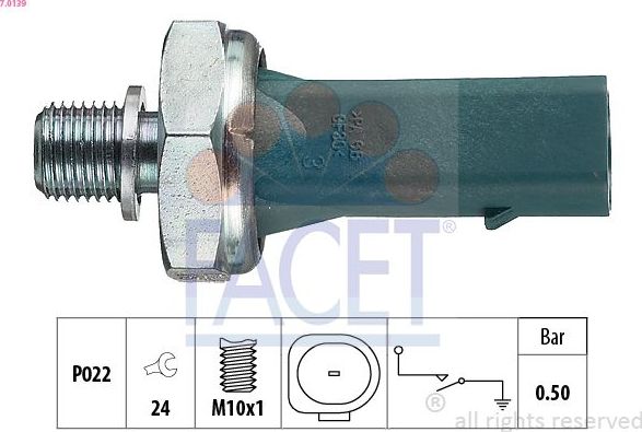 Датчик давления масла Facet Made in Italy - OE Equivalent. Артикул 7.0139