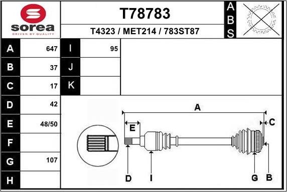 Полуось (привод в сборе, приводной вал) EAI. Артикул T78783