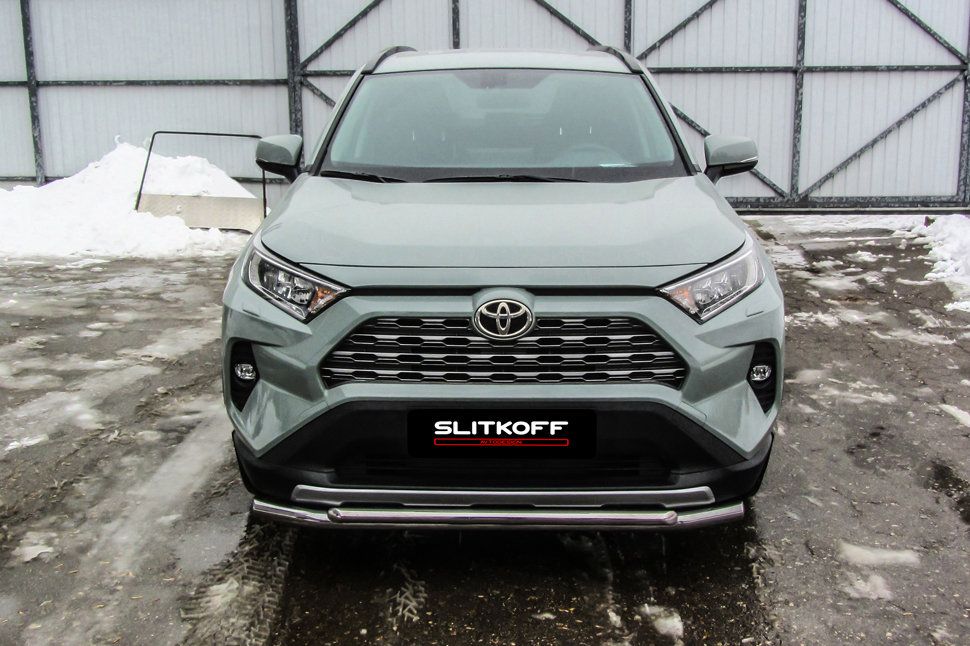 Защита Slitkoff переднего бампера d57/42 двойная для Toyota RAV4 V 2018-2026. Артикул TR419-001