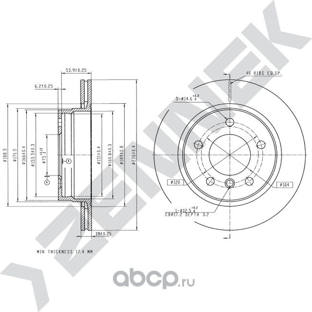 Диск тормозной задний BMW 3 E36/E46 90-06 (Zennek). Артикул DBD0231