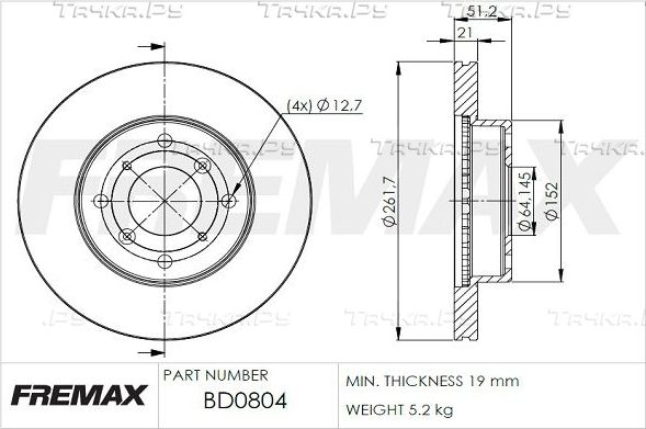 Тормозной диск Fremax. Артикул BD-0804