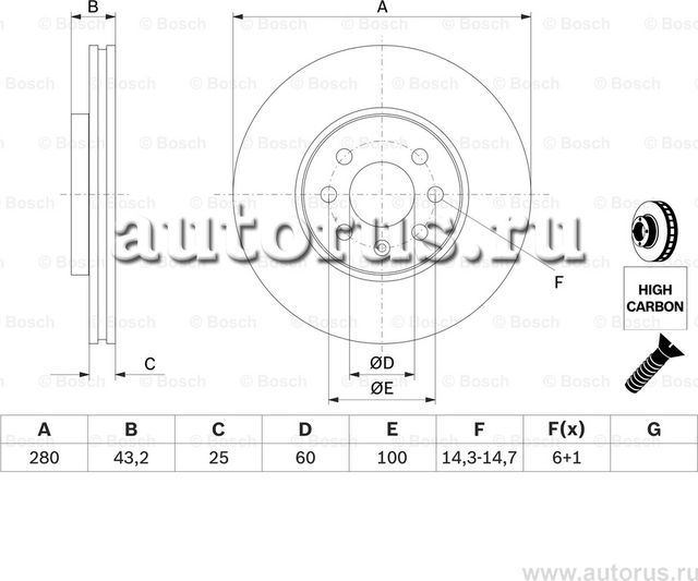 Диск тормозной OPEL ASTRA 04-10/MERIVA 03-10 передний (Bosch). Артикул 0986479077