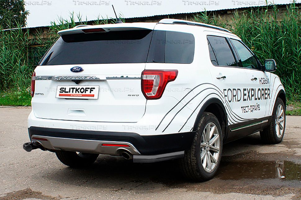 Защита Slitkoff задняя уголки d76 для Ford Explorer V рестайлинг 2015-2017 Черная. Артикул FEX15010B