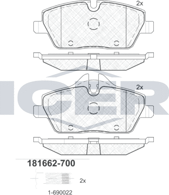Тормозные колодки Icer передние для BMW 1 I (E82/E88) 2008-2013. Артикул 181662-700