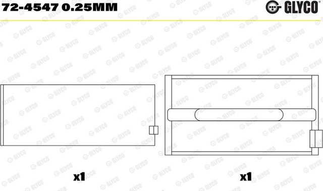 Вкладыши коренные Glyco для Fiat 900T 1979-1984. Артикул 72-4547 0.25mm