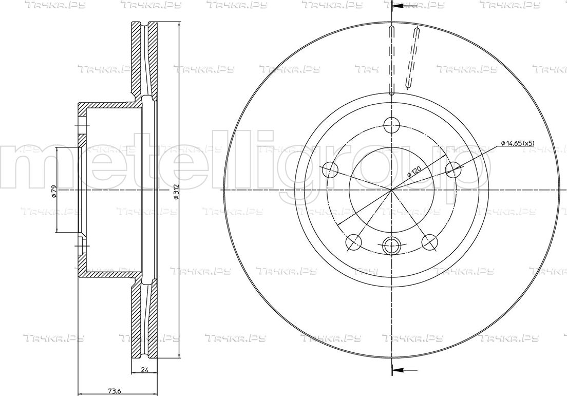 Тормозной диск Metelli передний для BMW 3 VI (F3x) 2011-2026. Артикул 23-0986C