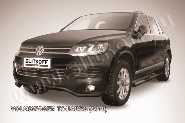 Защита Slitkoff переднего бампера d57 Волна ЧЕРНАЯ матовая для Volkswagen Touareg II 2010-2014. Артикул VWTR-001B