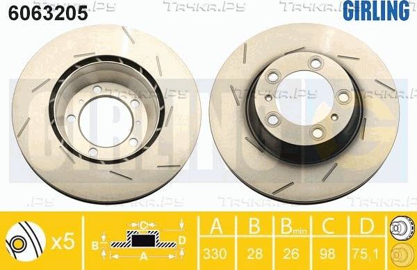 Тормозной диск Girling задний левый для Porsche Panamera I 2009-2016. Артикул 6063205