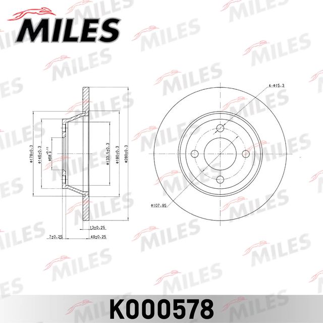 Тормозной диск Miles передний для Audi 80 V (B4) 1991-1996. Артикул K000578