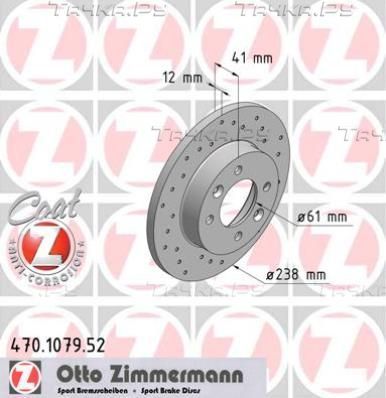Тормозной диск Zimmermann SPORT Z передний для Dacia Sandero I 2008-2012. Артикул 470.1079.52