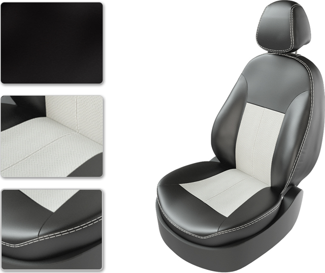 Чехлы CarFashion Classic на сидения для Mitsubishi Pajero IV 2006-2015, цвет Черный/Белый/Белый. Артикул 271618060202
