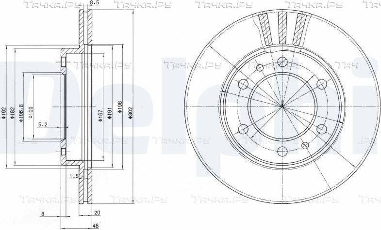 Тормозной диск Delphi передний для Toyota Hilux IV 1983-1989. Артикул BG2591