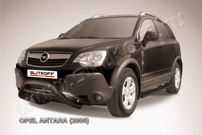 Кенгурятник Slitkoff d76 низкий ЧЕРНЫЙ матовый для Opel Antara 2006-2011. Артикул OPAN001B