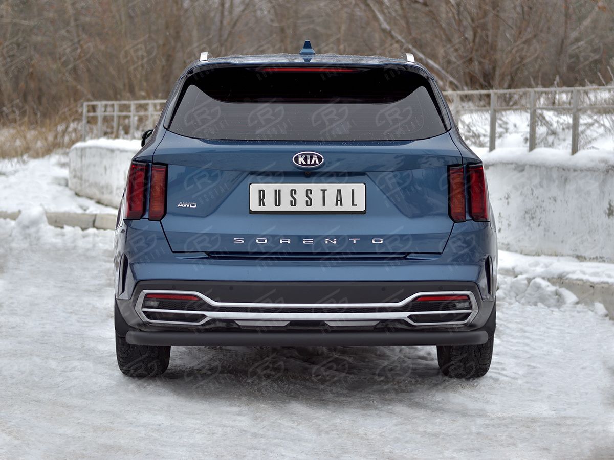 Защита РусCталь заднего бампера d63 секции для Kia Sorento IV 2020-2026 Черная. Артикул KSORZ-004023CH