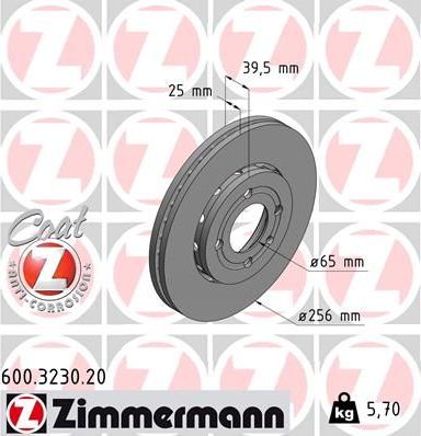 Тормозной диск Zimmermann Coat Z передний для Volkswagen Lupo 1998-2005. Артикул 600.3230.20