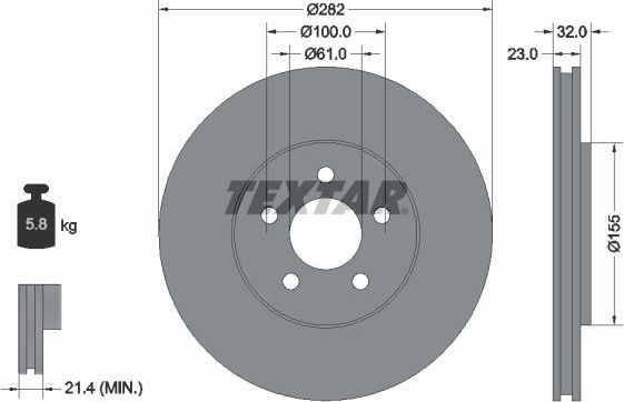 Тормозной диск Textar Pro передний для Dodge Stratus I 1995-2001. Артикул 92269303