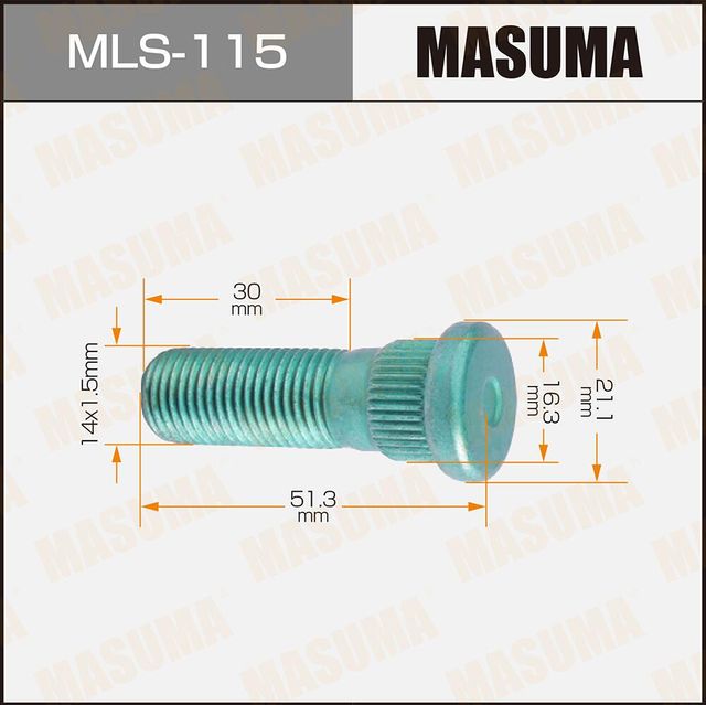 Шпилька колеса (болт ступицы) Masuma передняя/задняя правая/левая для Toyota Land Cruiser 200 2007-2020. Артикул MLS-115