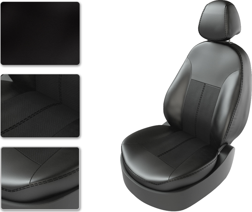 Чехлы CarFashion Classic на сидения для Skoda Rapid (зад. сид. разд.) 2015-2020, цвет Черный/Черный/Черный. Артикул 310718060606